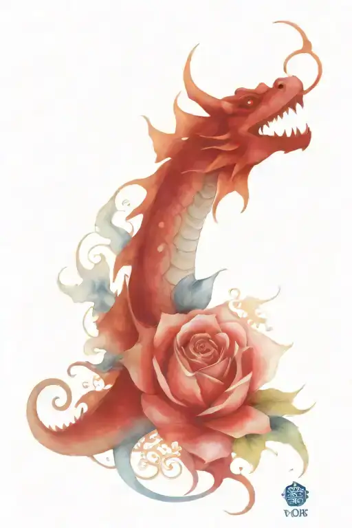 yakuza dragon and  blue  rose tattoo design idea