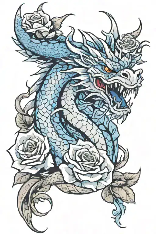 yakuza dragon and  blue  rose tattoo design idea