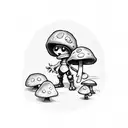 a small mushroom character with two legs and two arms in a knight’s armor holding a sword tattoo design idea