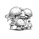 a small mushroom character with two legs and two arms in a knight’s armor holding a sword tattoo design idea