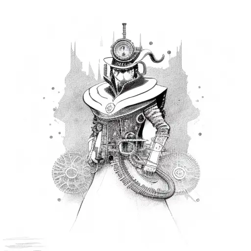 steampunk magician tattoo design idea