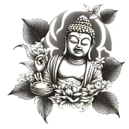 Buddha and Japanese sun tattoo design idea
