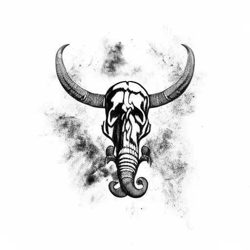 Scary mammoth skull black and white forearm sleevw tattoo design idea