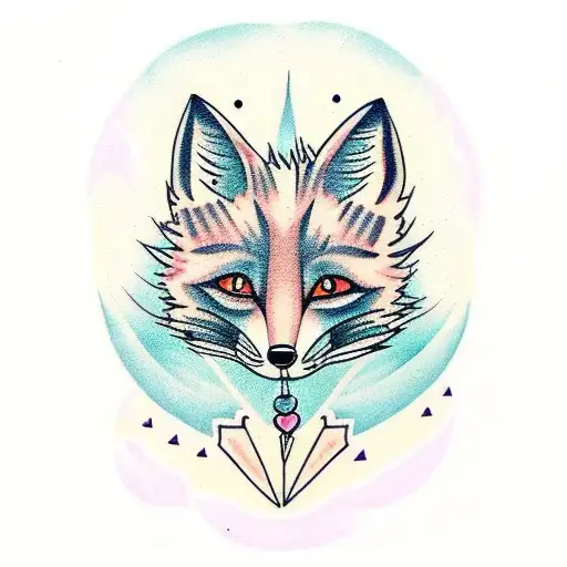 girly but scary fox in a field tattoo design idea