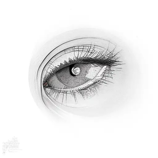 A woman's eye reflecting a serene landscape with animals tattoo design idea