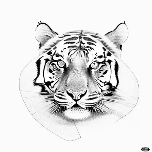 A camera lens focusing on a tiger's piercing blue eyes, capturing the essence of wildlife photography tattoo design idea