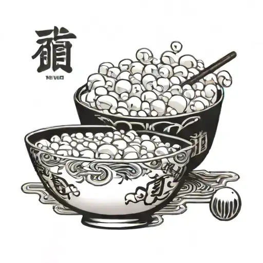 A bowl of very large pearls. On the side of the bowl is written the word hallelujah twice. tattoo design idea