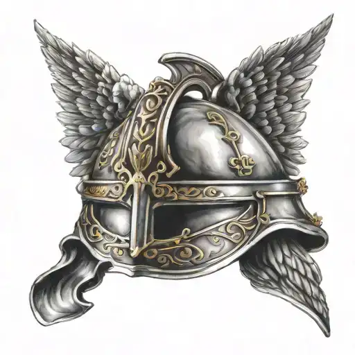 archangel roman helmet adorned tattoo design idea