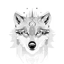A dotwork design of a wolf surrounded by intricate forest details tattoo design idea
