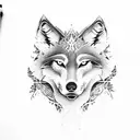A dotwork design of a wolf surrounded by intricate forest details tattoo design idea