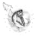 An intricate tattoo design of a Magikarp jumping out of water while fishing, done in dotwork style tattoo design idea