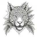 jaguar with dragon with leafs and ferns and birds tattoo design idea