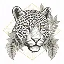 jaguar with dragon with leafs and ferns and birds tattoo design idea