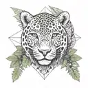 jaguar with dragon with leafs and ferns and birds tattoo design idea