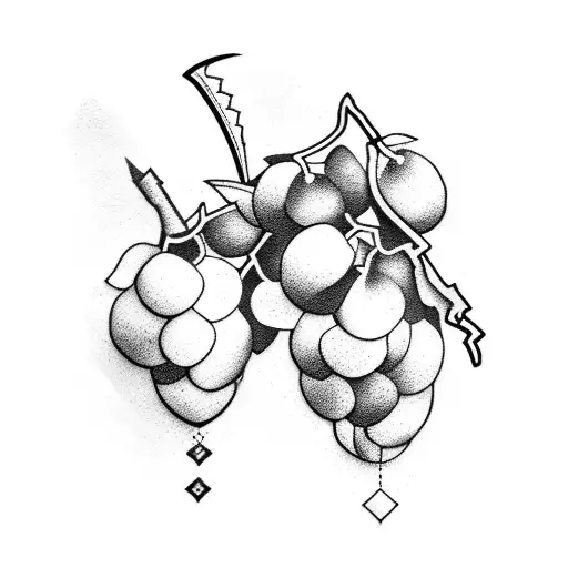 bunch of grapes and scissors tattoo design idea