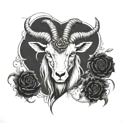 demoniac goat head adapted to knee anatomy  tattoo design idea