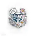 A regular man from behind a shirt on. On the upper right part of his back is a small tattoo of a bouquet of flowers tattoo design idea