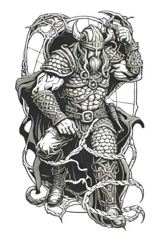 A Viking warrior wrapped in the web of fate tattoo design idea