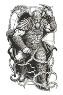 A Viking warrior wrapped in the web of fate tattoo design idea
