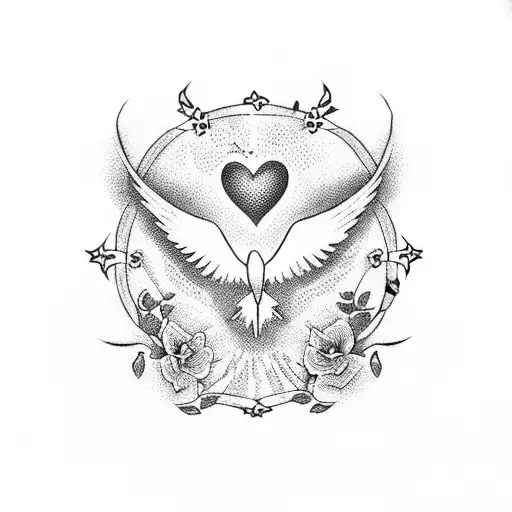 dove and hearts with two ribbons  tattoo design idea