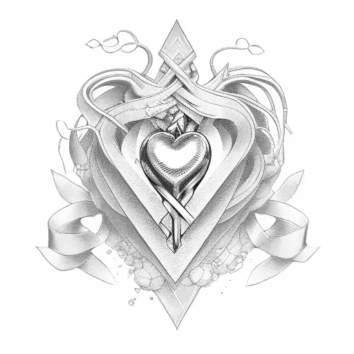 heart with a bove and two ribbons  tattoo design idea