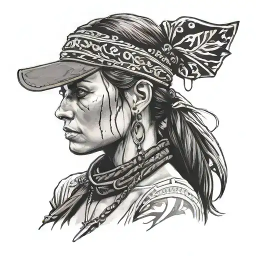 red dead redemption type of woman with bandana tattoo design idea