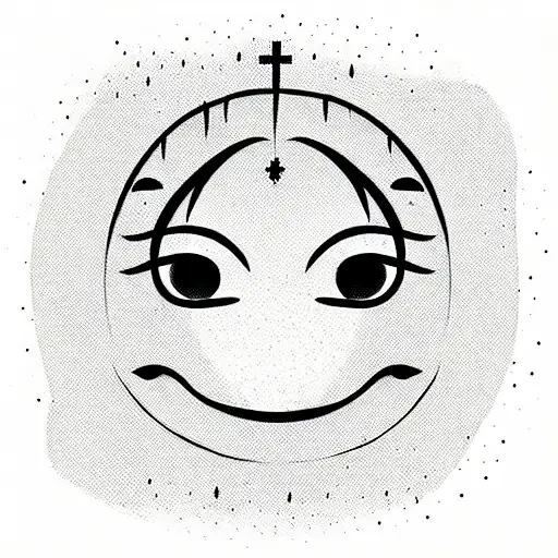 Round smiling depressive emoji   with crosses on the eyes tattoo design idea