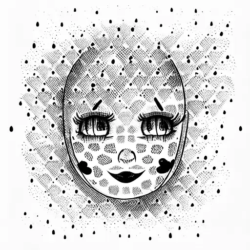 Smiling depressive blurry emoticon with crosses on the eyes tattoo design idea