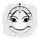 Round smiling depressive emoji   with crosses on the eyes tattoo design idea