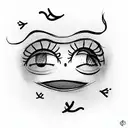 Round smiling depressive emoji   with crosses on the eyes tattoo design idea