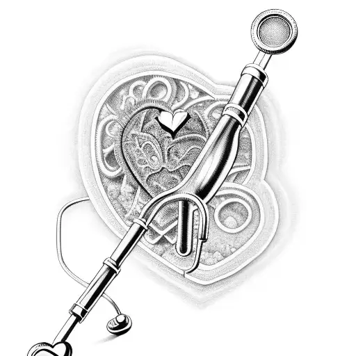 An intricate design combining a stethoscope and a heart tattoo design idea