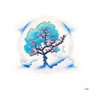 cherry tree with a blue background tattoo design idea