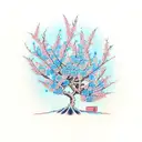 cherry tree with a blue background tattoo design idea