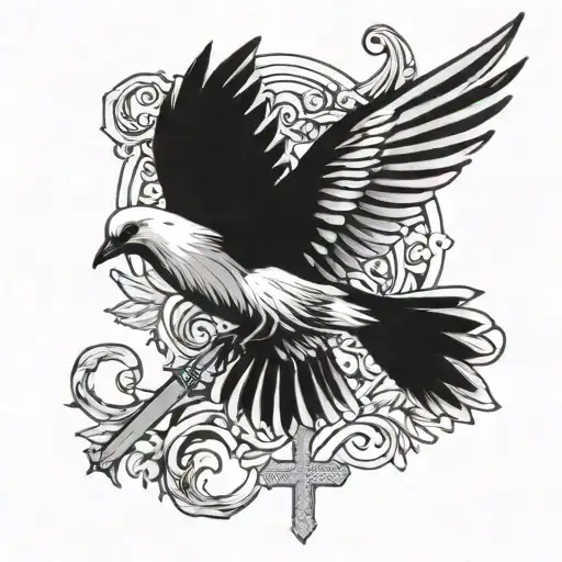 dove and cross wrapped tattoo design idea