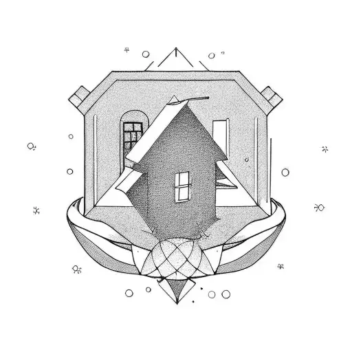 House, family, two kids, love, happiness, hands saving, life  tattoo design idea