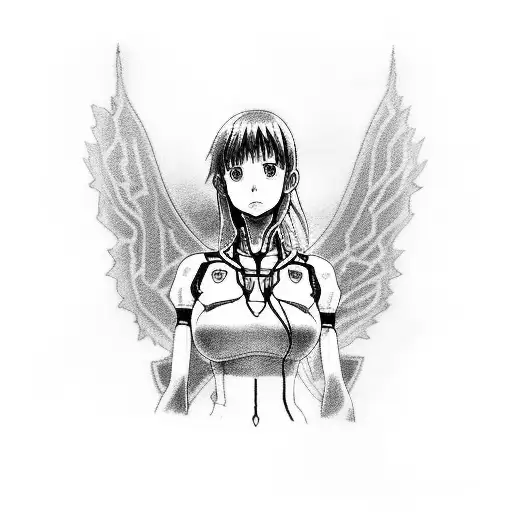 Le tatouage représente Asuka de Neon Genesis Evangelion dans sa tenue habituelle, sexy et de taille adaptée pour le bras tattoo design idea