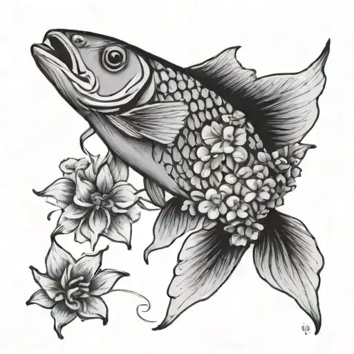fish and remember me nots tattoo design idea