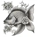 fish and remember me nots tattoo design idea