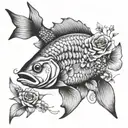 fish and remember me nots tattoo design idea
