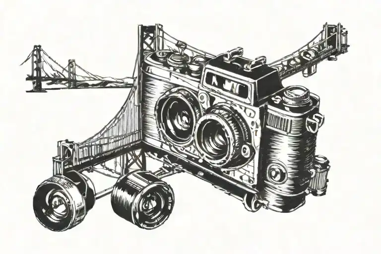 Golden Gate Bridge, camera, 1965, 1968, AK, CK initial tattoo design idea