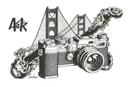 Golden Gate Bridge, camera, 1965, 1968, AK, CK initial tattoo design idea