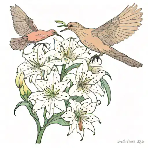 spider lily flower with mourning dove tattoo design idea