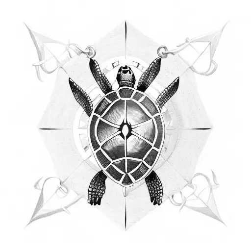 turtle tied to a navy anchor with a compass tattoo design idea
