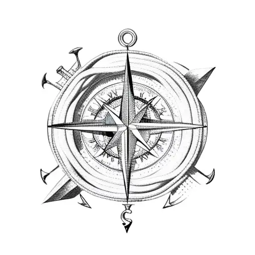 compass, anchor, rope, turtle tattoo design idea