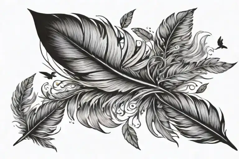 feather and birds flying away tattoo design idea