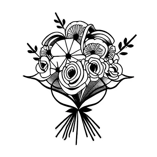 bouquet with the birth month flowers of march, june and September  tattoo design idea