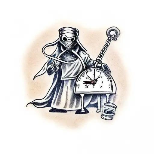 plague doctor with sand clock tattoo design idea