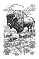 bison, prairie, grass covered hill tattoo design idea