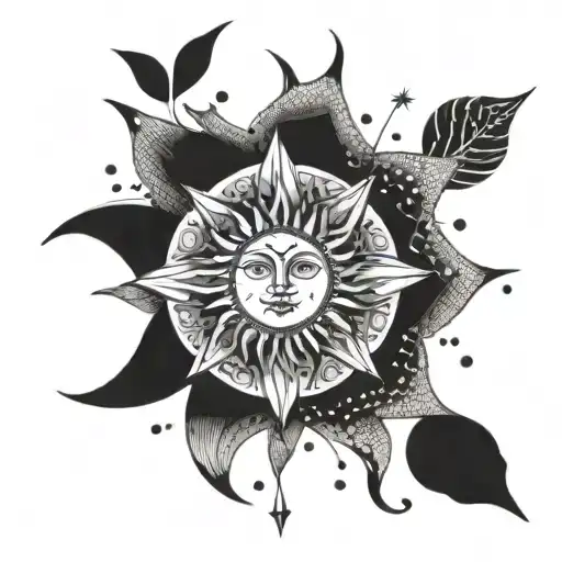 Sun and moon as a geometric mandala design tattoo design idea