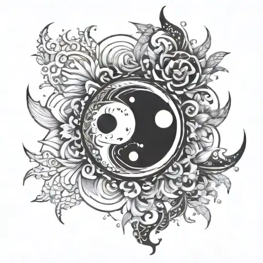 Celestial sun and moon intertwined in a yin-yang symbol tattoo design idea